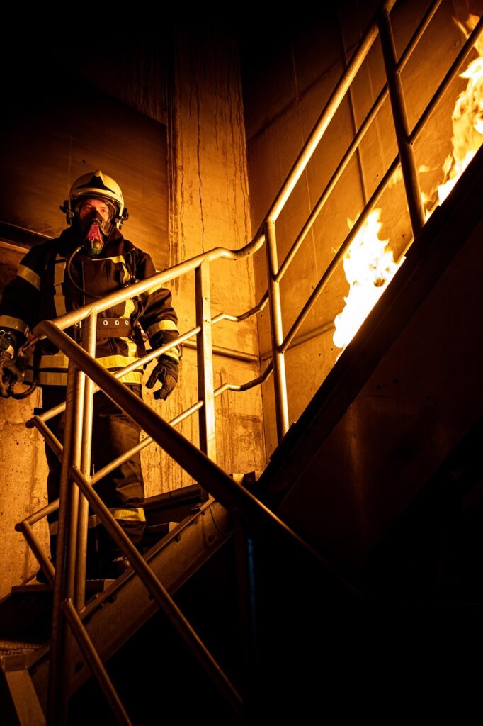 flame, fireman, stairs, light, dark, steel, night, man, architecture, building, staircase, industry, metal, handrail, fireman, fireman, fireman, fireman, fireman, steel, industry